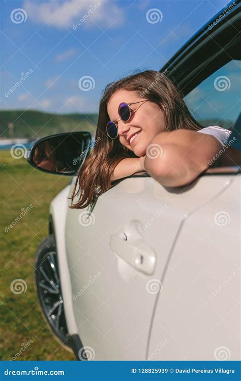 Girl Leaning On Window Of The Car Stock Image Image Of Head Pretty