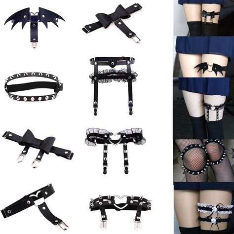 Qiamni Gothic Harajuku Sexy Rock Pub Punk Garter Belt Rivets Leg Ring Thigh Harness Black