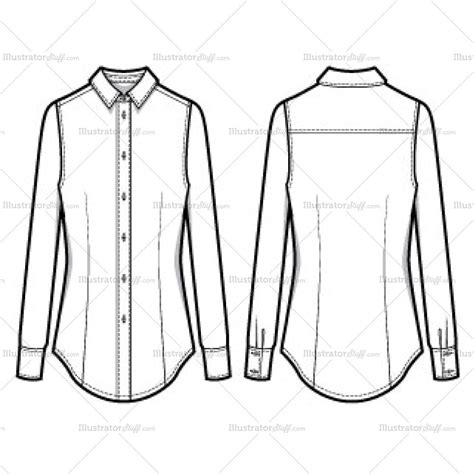 Womens Classic Long Sleeve Button Down Shirt Fashion Flat Template Templates For Fashion