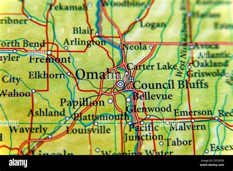 Geographic Map Of Omaha Close Stock Photo Alamy