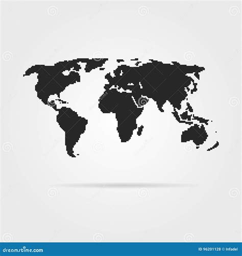 Black Pixel Art World Map With Shadow Stock Vector Illustration Of