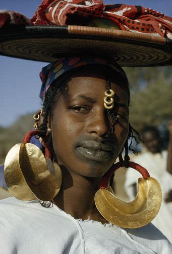 Africa Fulani Woman With Tattooed Lips Wears Traditional Gold