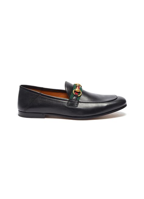 Gucci Brixton Web Stripe Horsebit Leather Step In Loafers In Black