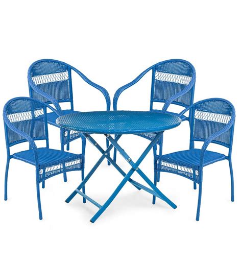 Safstar patio folding chairs set of 4, portable sling chair for backyard poolside balcony lawn. Colorful Wicker Stacking Chairs And Folding Tables ...