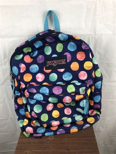 Jansport Blue Multicolored Polka Dot Backpack Ebay