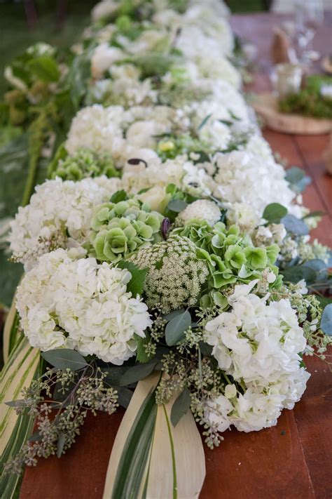 Lush White Rustic Floral Centerpiece Runner