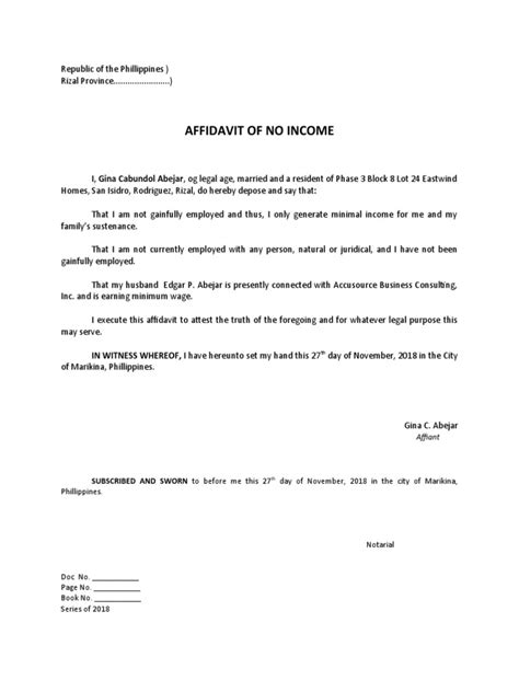 Affidavit Of No Income Pdf