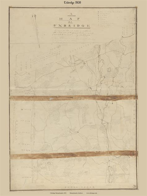 Uxbridge Massachusetts 1830 Old Town Map Reprint Roads Place Names