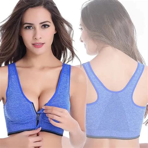Zipper Push Up Women Sports Brassiere Padded Wirefree Shockproof Breathable Sports Tops Fitness