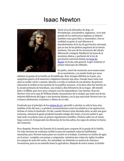 Isaac Newton Lecture Notes 1 Isaac Newton Nació El 25 De Diciembre