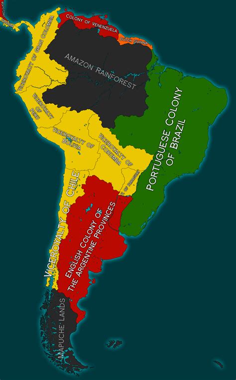 European Colonies In South America 1712 Ad Rimaginarymaps