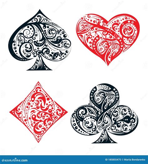 Set Of Four Black And Red Vector Playing Card Suit Symbols Made By