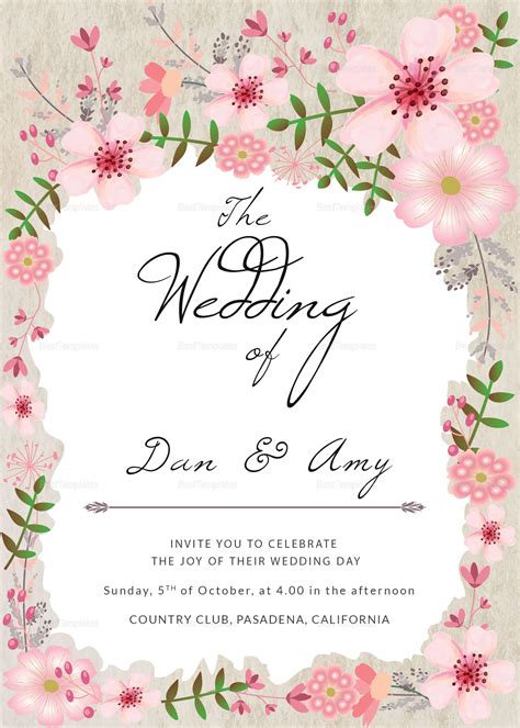 Pink Floral Wedding Invitation Card Design Template In Psd