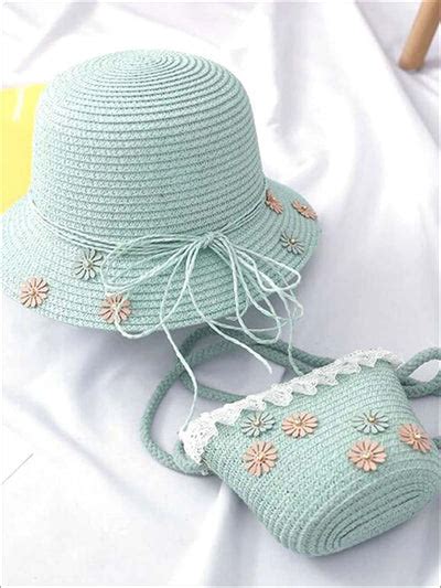 Girls Flower Embellished Straw Hat With Matching Purse Mia Belle Girls