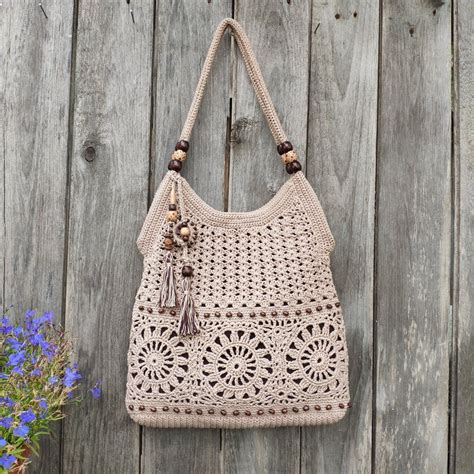 Beige Handmade Crochet Handbag Red Crochet Bag Summer Cotton Etsy