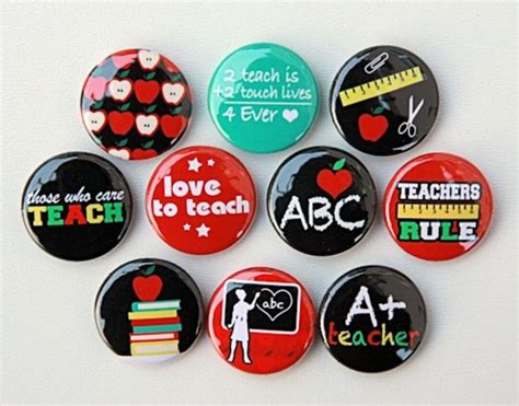School Teacher Set Of 10 Buttons Pinbacks Badges 1 Inch Etsy