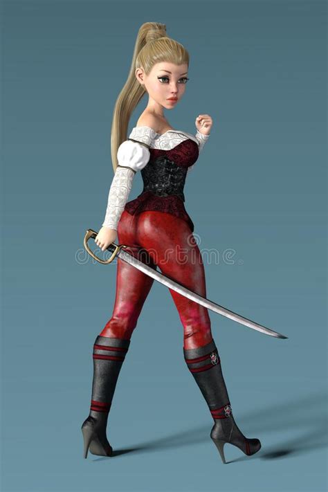 rendering of a female pirate holding a cutlass sword stock illustration illustration of comic