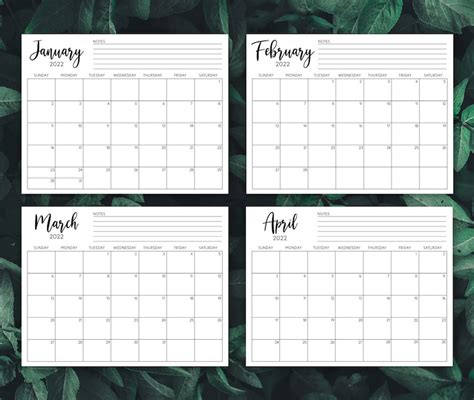 2022 Calendar Printable Minimalist Template Calendar Design