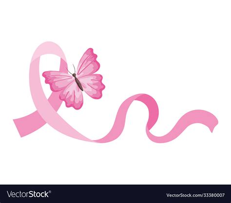 Pink Ribbon With Butterfly Breast Cancer Vector Image