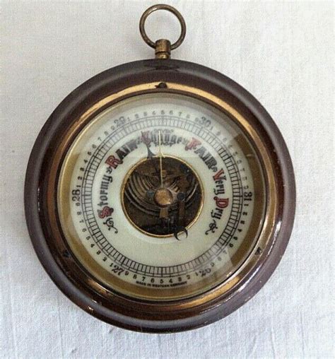 Antique Barometer Weather Meter Wood Brass Enameled Dial Western