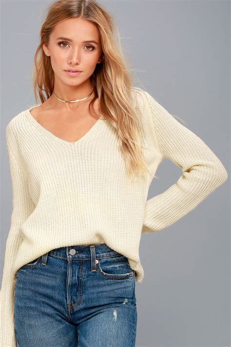 Cute Cream Knit Sweater V Neck Sweater Blush Sweater Lulus