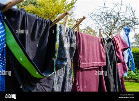 Clothes Hung Up For Drying At A Washing Line Hi Res Stock Photography