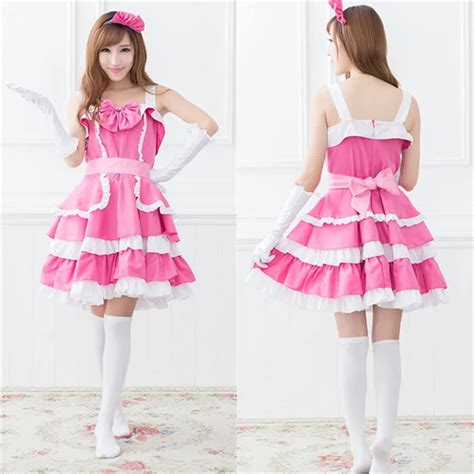 Anime Maid Dress Cosplay Costume Women Rose Red Sweet Girls Lolita