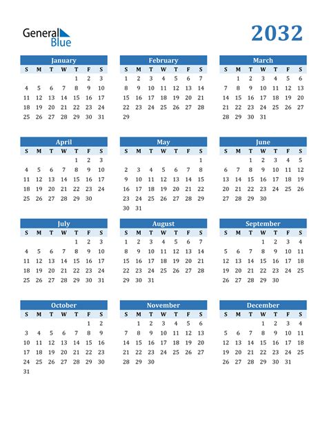 2032 Calendar Pdf Word Excel