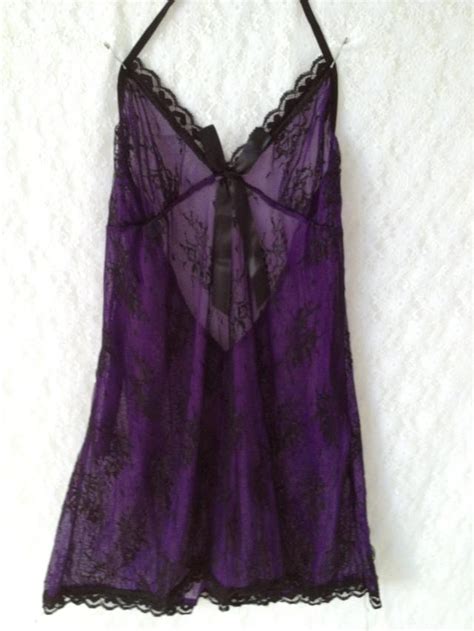 Fashion Care 2u L1149 2 Sexy Purple Sheer Halter Lace Trim Chemise