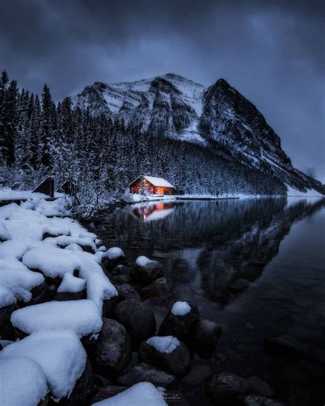 🇨🇦 Lake Louise On A Winter Night Banff Alberta By Fabian Hurschler