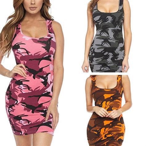 Buy Women S Camouflage Package Hip Skirt Sexy Sleeveless Backless Dress At Affordable Prices