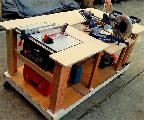Mobile Workbench With Built In Table And Miter Saws 8 Steps With