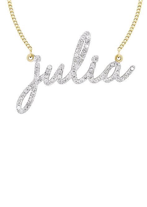 14k Gold Ladies Full Diamond Script Name Plate Necklace Appx 125 C