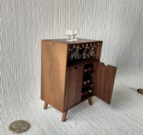112 Dollhouse Mid Century Style Bar Cabinet In Solid Walnut With