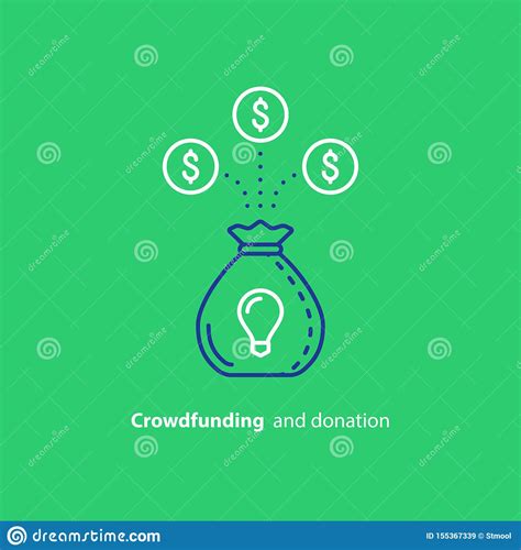 Donate Money Crowdfunding Line Icon Investment And Consolidation