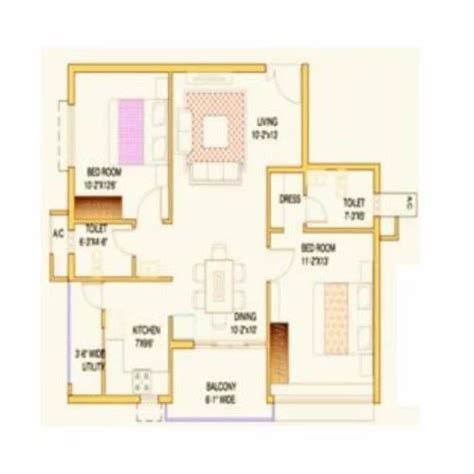 Architectural Layout Services 2bhk Sample Flat Layout Plan1110sq Ft