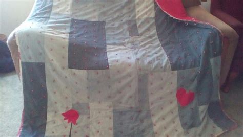 My First Quilt Made From Old Levis With Patches Strategically Placed