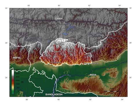 Large Topographical Map Of Bhutan Bhutan Large Topographical Map