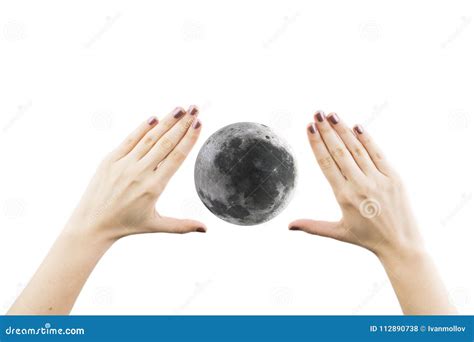 Woman Hand Holding 3d Rendering Of The Moon Stock Photo Image Of