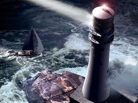 Lighthouse And Sailboat Aerial View Stock Illustration Illustration