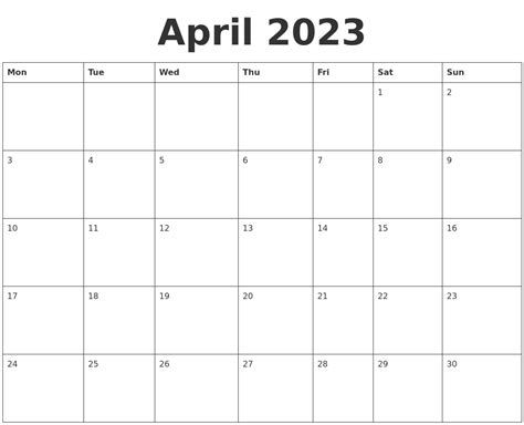 April 2023 Blank Calendar Template