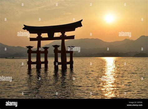 Floating Torii Gate At Itsukushima Shrine On Miyajima Island Hiroshima
