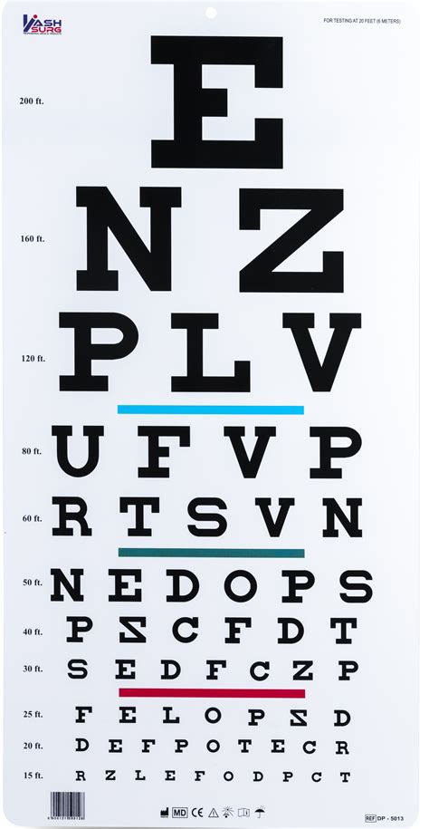Snellen Letter Eye Chart With Red Green Blue Bar Visual Acuity Test 6m