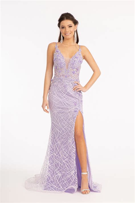 Gl 3042 Fit And Flare Prom Gown Embellished With Glitter And 3d Floral A Diggz Prom