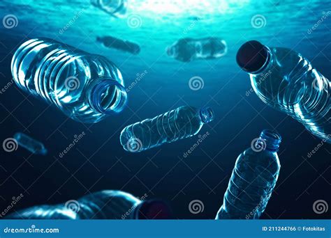 Plastic Bottles In The Ocean Stock Photo Image Of Blue Beach 211244766
