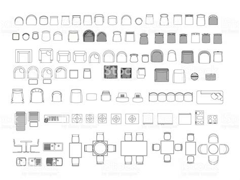 Top View Of Set Furniture Elements Outline Symbol For Dining Room