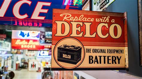 1940 delco batteries tin flange sign for sale at auction mecum auctions