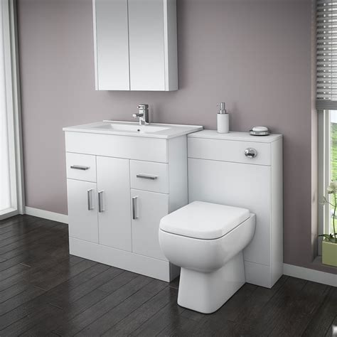 Delridge bath suite with two 30 in. Turin High Gloss White Vanity Unit Bathroom Suite W1300 x ...