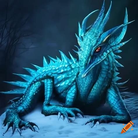Cyan Dragon Resting On Snowy Landscape On Craiyon