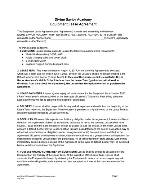 44 Simple Equipment Lease Agreement Templates Templatelab